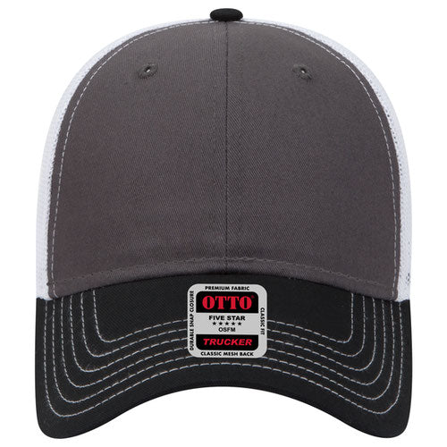 6-Panel Low Profile Mesh Back Trucker Hat — Tri-Color (Adult)