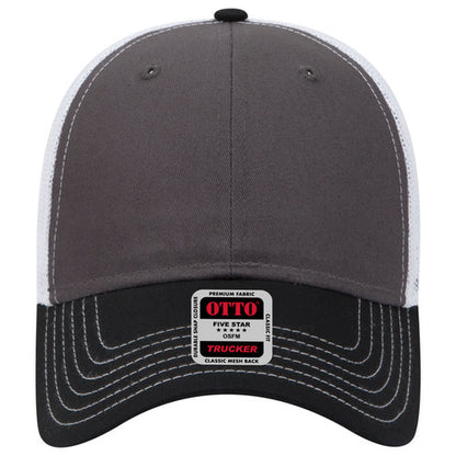 6-Panel Low Profile Mesh Back Trucker Hat — Tri-Color (Adult)