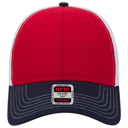 6-Panel Low Profile Mesh Back Trucker Hat — Tri-Color (Adult)