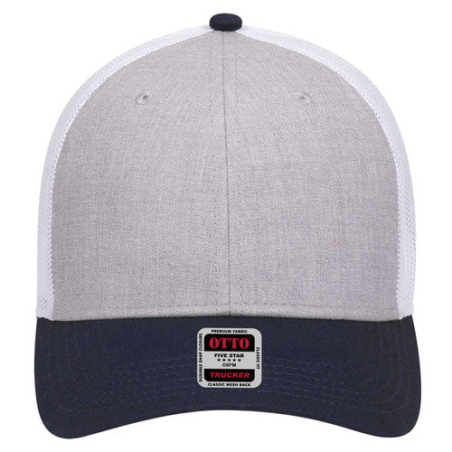 6-Panel Low Profile Mesh Back Trucker Hat — Tri-Color (Adult)