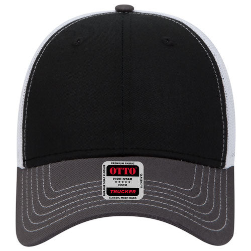 6-Panel Low Profile Mesh Back Trucker Hat — Tri-Color (Adult)