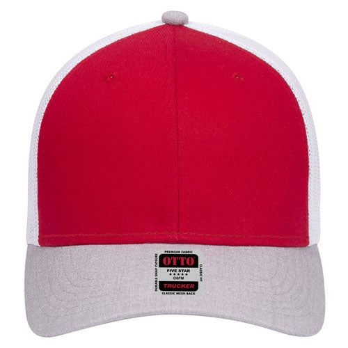 6-Panel Low Profile Mesh Back Trucker Hat — Tri-Color (Adult)