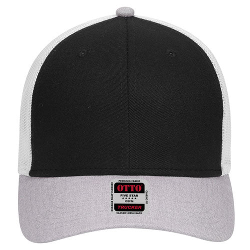 6-Panel Low Profile Mesh Back Trucker Hat — Tri-Color (Adult)