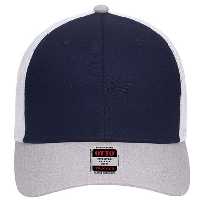 6-Panel Low Profile Mesh Back Trucker Hat — Tri-Color (Adult)