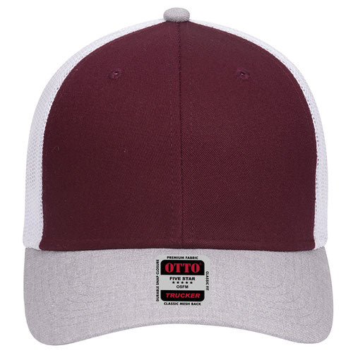 6-Panel Low Profile Mesh Back Trucker Hat — Tri-Color (Adult)