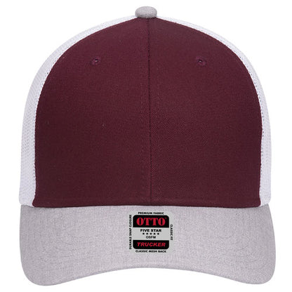 6-Panel Low Profile Mesh Back Trucker Hat — Tri-Color (Adult)