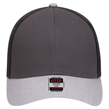 6-Panel Low Profile Mesh Back Trucker Hat — Tri-Color (Adult)