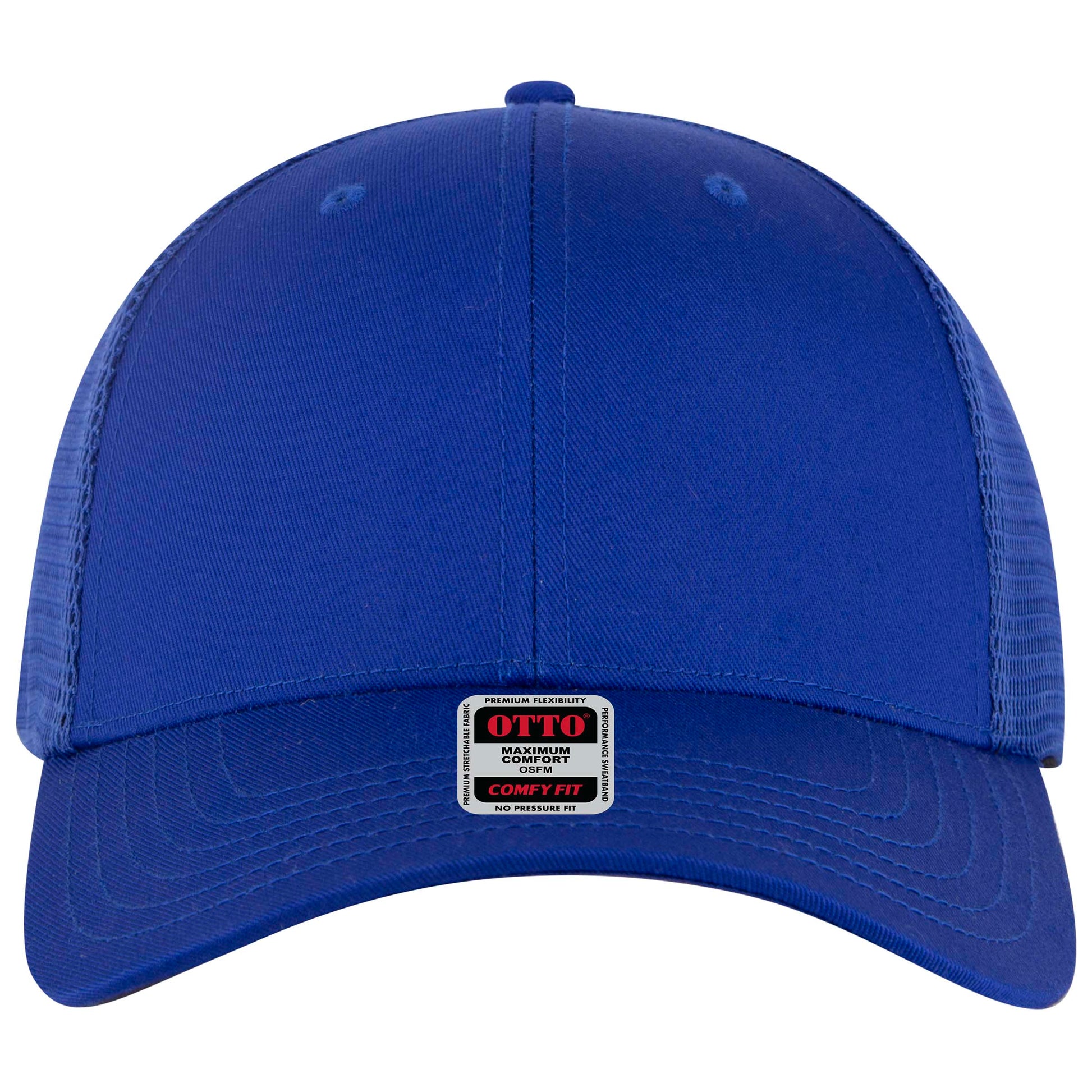 6-Panel Low Profile Trucker Hat — Stretch Comfort Fit — Custom Leather Patch in Royal