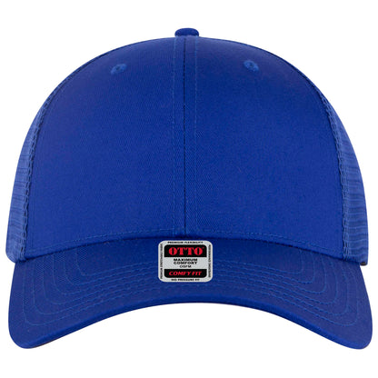 6-Panel Low Profile Trucker Hat — Stretch Comfort Fit — Custom Leather Patch in Royal