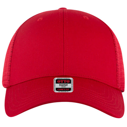 6-Panel Low Profile Trucker Hat — Stretch Comfort Fit — Custom Leather Patch in Red