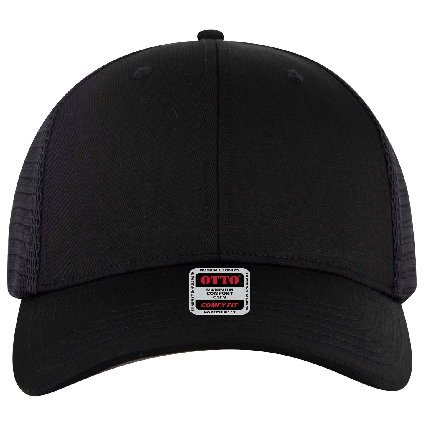 6-Panel Low Profile Trucker Hat — Stretch Comfort Fit — Custom Leather Patch in Black