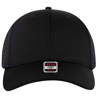 6-Panel Low Profile Trucker Hat — Stretch Comfort Fit — Custom Leather Patch in Black
