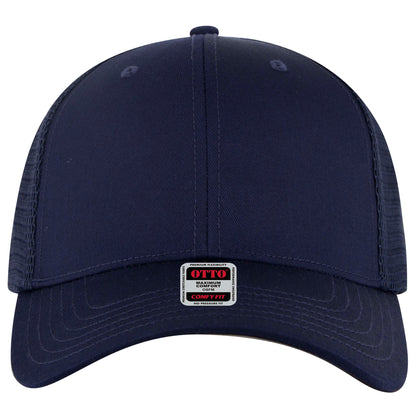 6-Panel Low Profile Trucker Hat — Stretch Comfort Fit — Custom Leather Patch in Navy