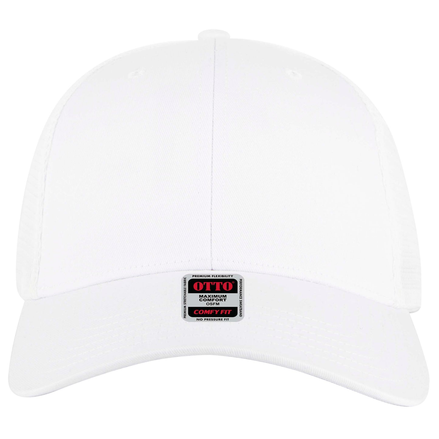 6-Panel Low Profile Trucker Hat — Stretch Comfort Fit — Custom Leather Patch in White