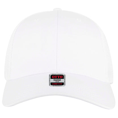 6-Panel Low Profile Trucker Hat — Stretch Comfort Fit — Custom Leather Patch in White