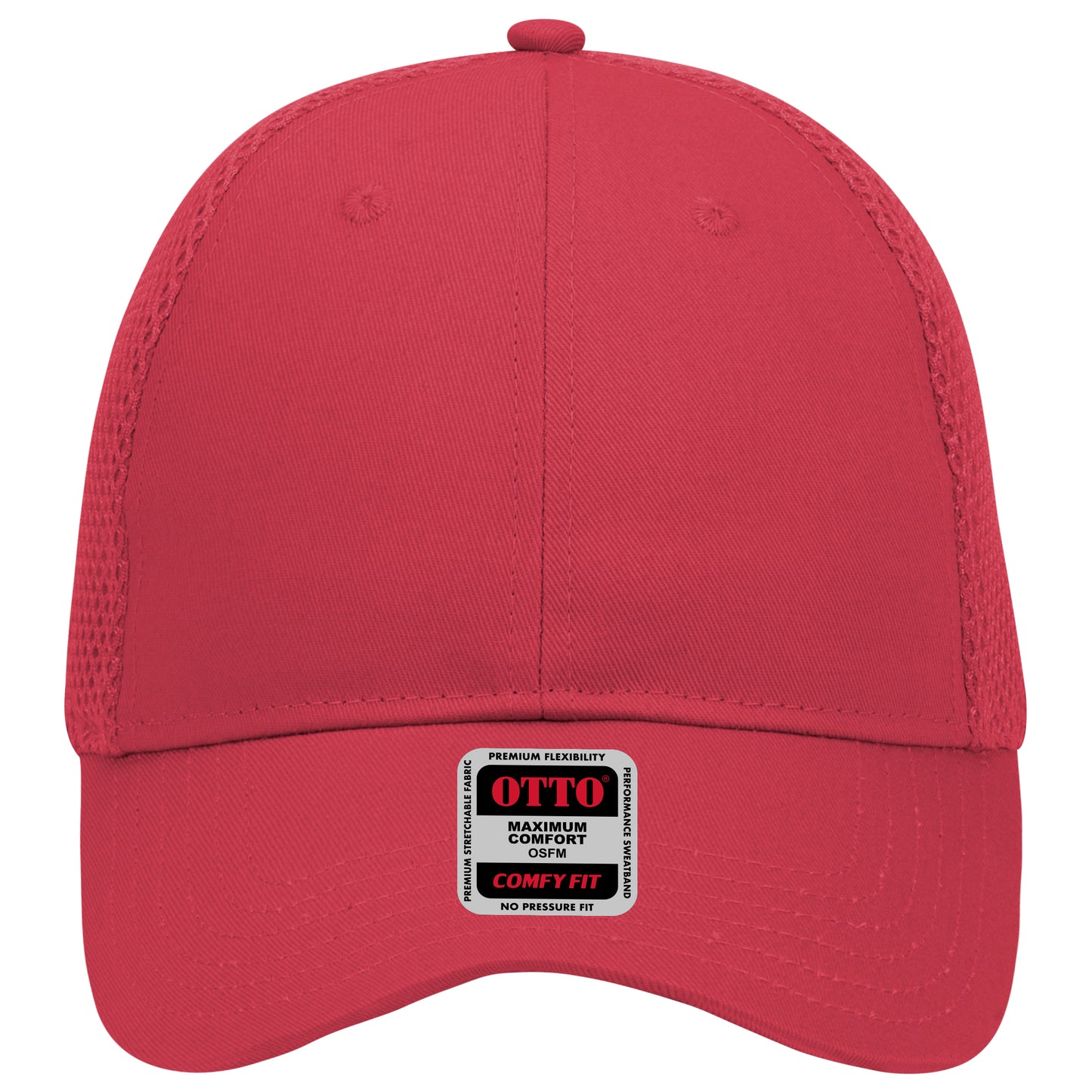 6-Panel Low Profile Baseball Cap — Stretch Comfort Fit — Custom Leather Patch in Red