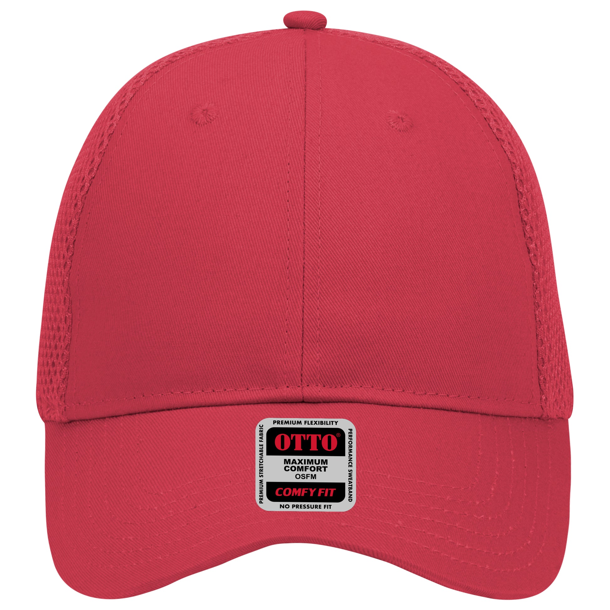 6-Panel Low Profile Baseball Cap — Stretch Comfort Fit — Custom Leather Patch in Red