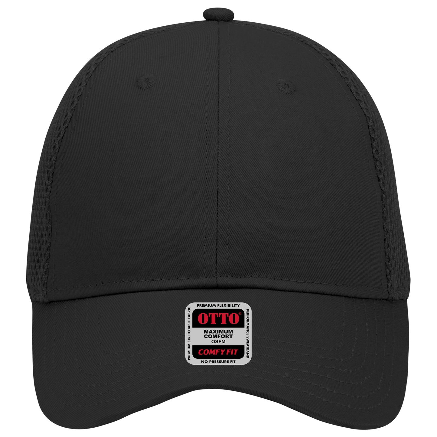 6-Panel Low Profile Baseball Cap — Stretch Comfort Fit — Custom Leather Patch in Black