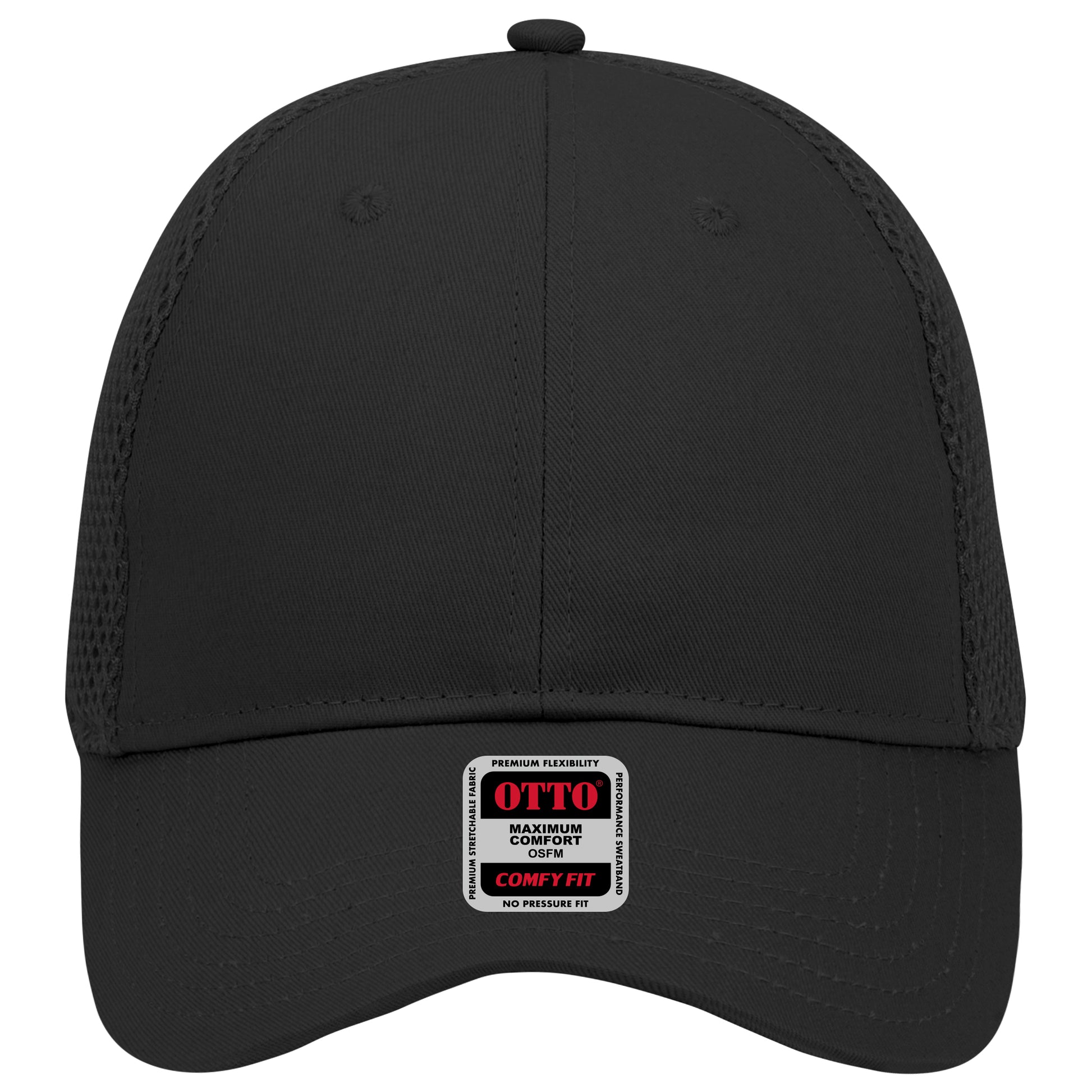 6-Panel Low Profile Baseball Cap — Stretch Comfort Fit — Custom Leather Patch in Black