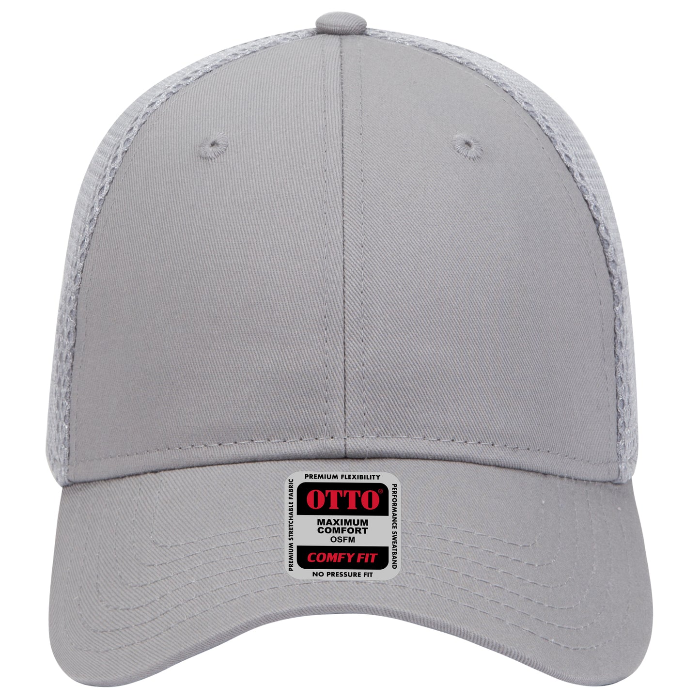 6-Panel Low Profile Baseball Cap — Stretch Comfort Fit — Custom Leather Patch in Gray