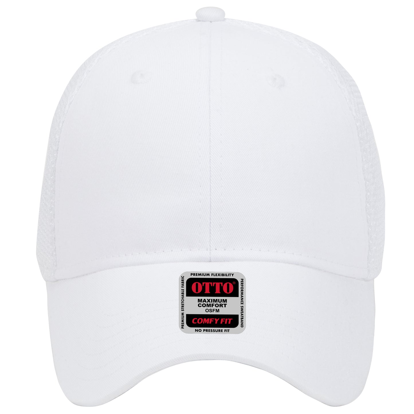 6-Panel Low Profile Baseball Cap — Stretch Comfort Fit — Custom Leather Patch in White