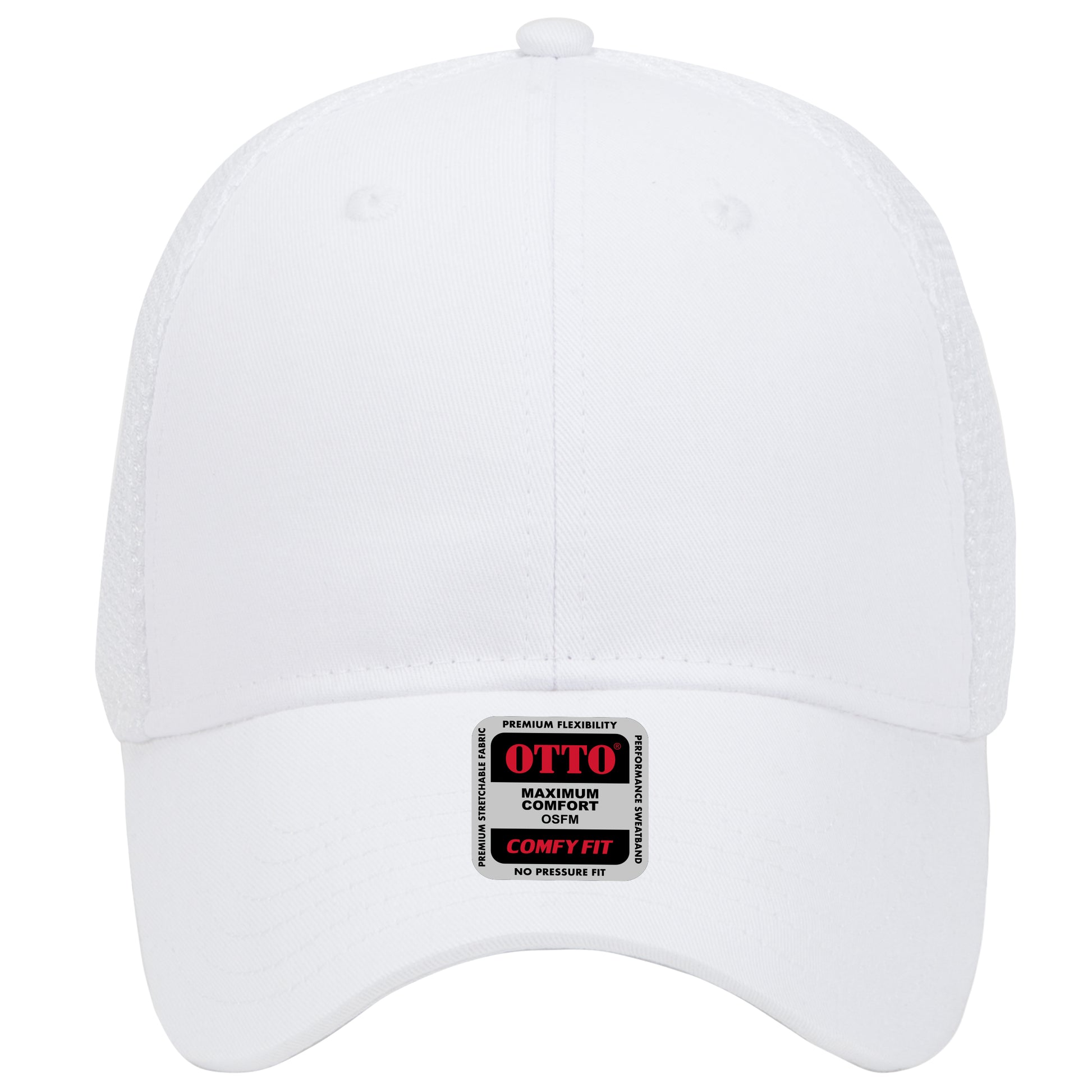 6-Panel Low Profile Baseball Cap — Stretch Comfort Fit — Custom Leather Patch in White