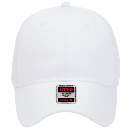 6-Panel Low Profile Baseball Cap — Stretch Comfort Fit — Custom Leather Patch in White