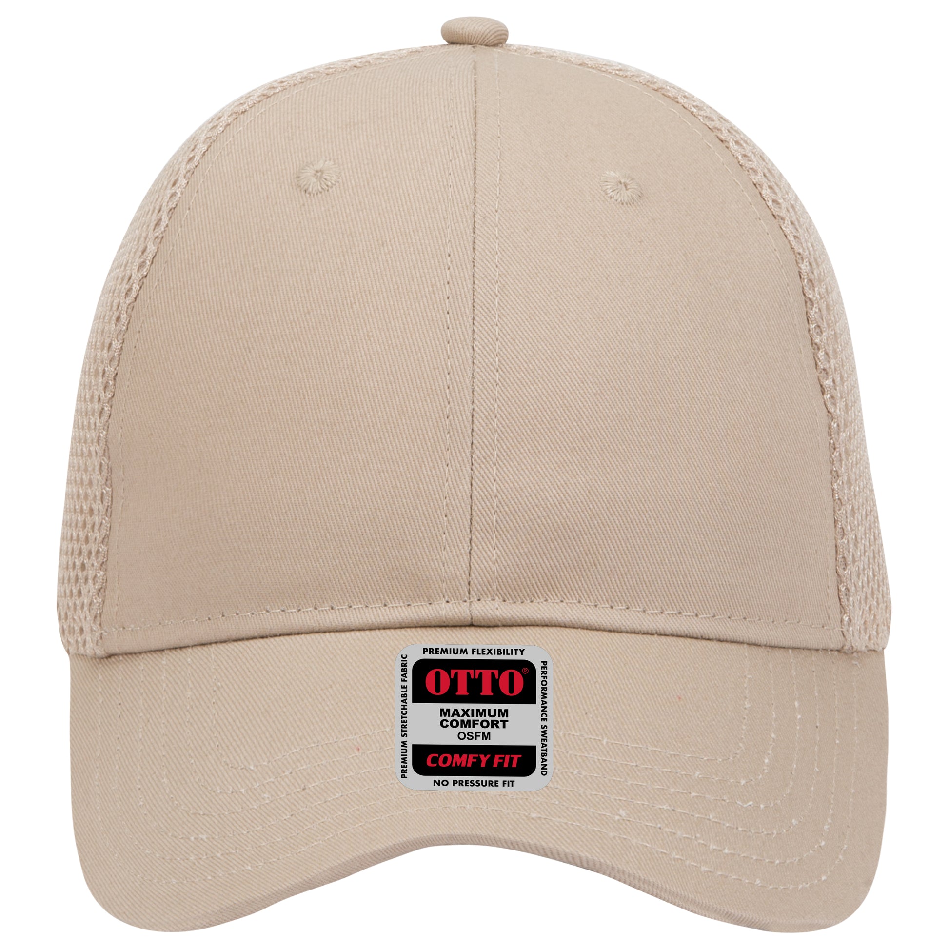 6-Panel Low Profile Baseball Cap — Stretch Comfort Fit — Custom Leather Patch in Khaki
