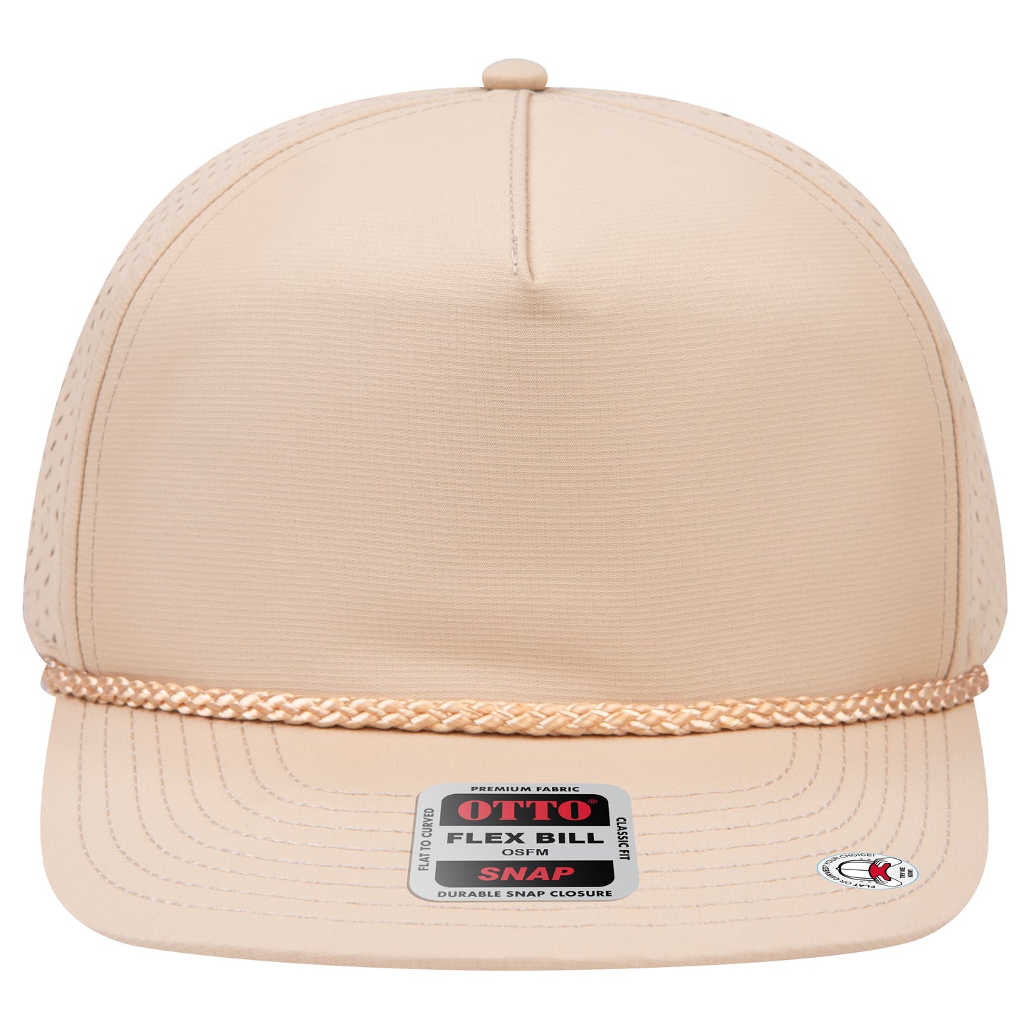 5-Panel Classic Baseball Cap — Snapback — Custom Leather Patch in Khaki