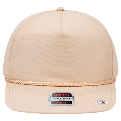 5-Panel Classic Baseball Cap — Snapback — Custom Leather Patch in Khaki