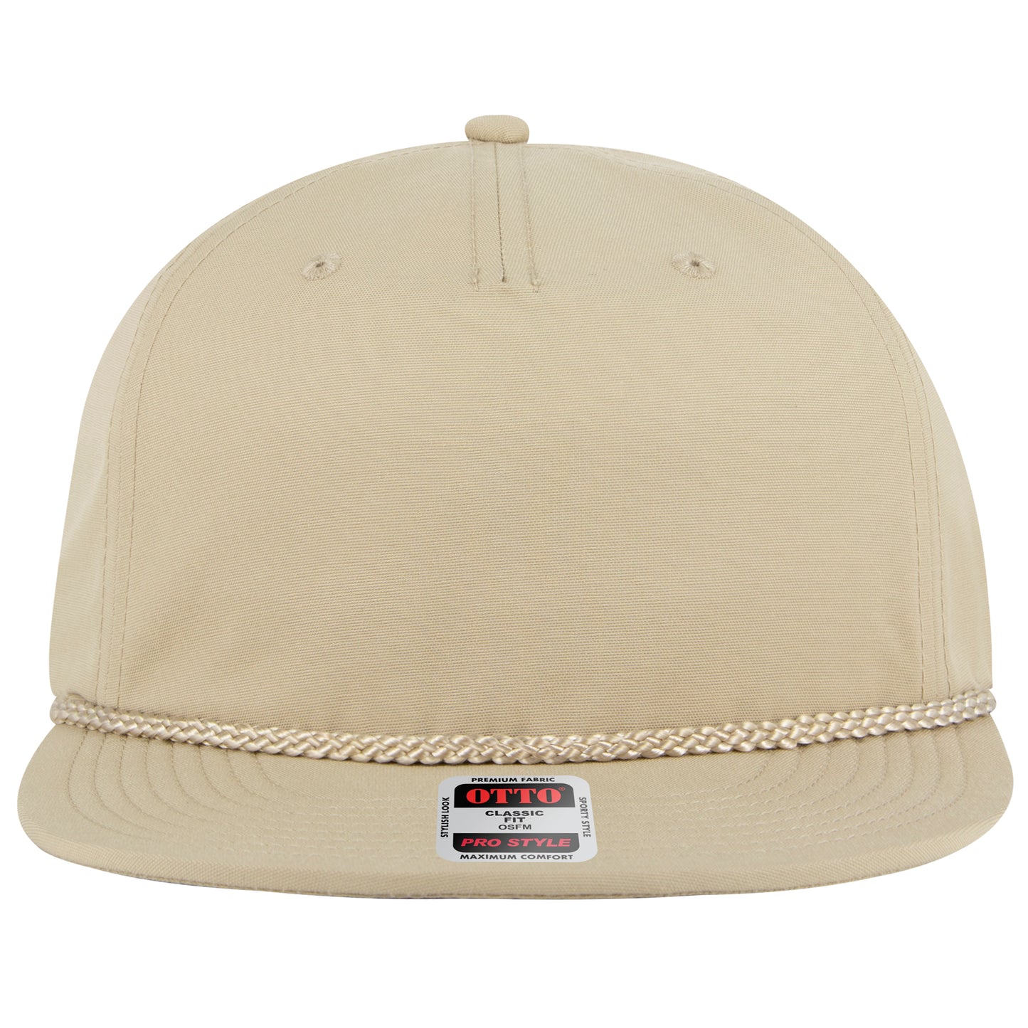 5-Panel Classic Baseball Cap — Snapback — Custom Leather Patch in Khaki ay