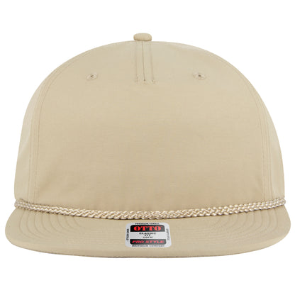 5-Panel Classic Baseball Cap — Snapback — Custom Leather Patch in Khaki ay