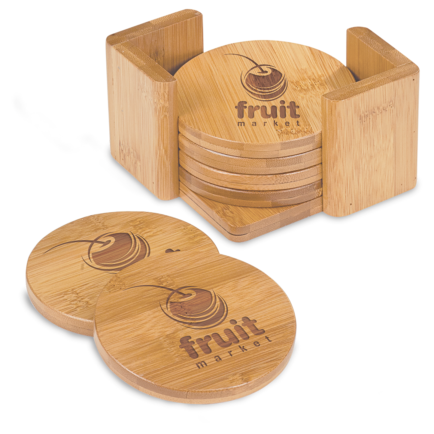 Laser Engraved Bamboo 6-Coaster Set with Holder