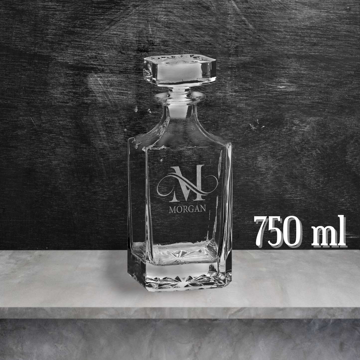 Laser Engraved Glass Decanter Set - 750, 810, 850ml Decanters and 4 Rocks Glasses