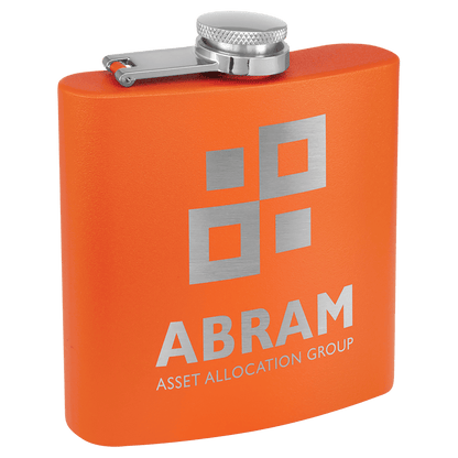 Matte Orange Powder Coated Laserable Stainless Steel 6 oz. Flask