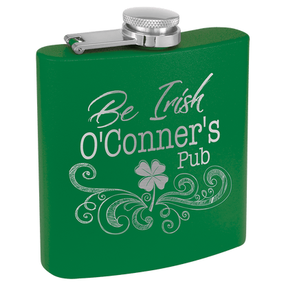 Matte Green Powder Coated Laserable Stainless Steel 6 oz. Flask