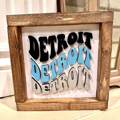 Detroit Football Wavy Wood Sign