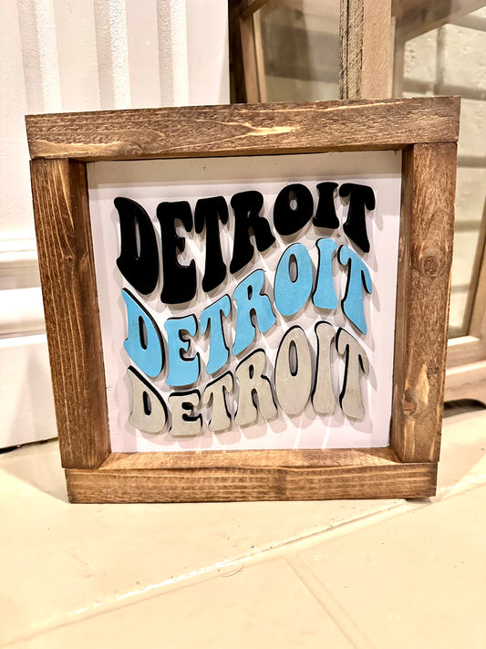 Detroit Football Wavy Wood Sign