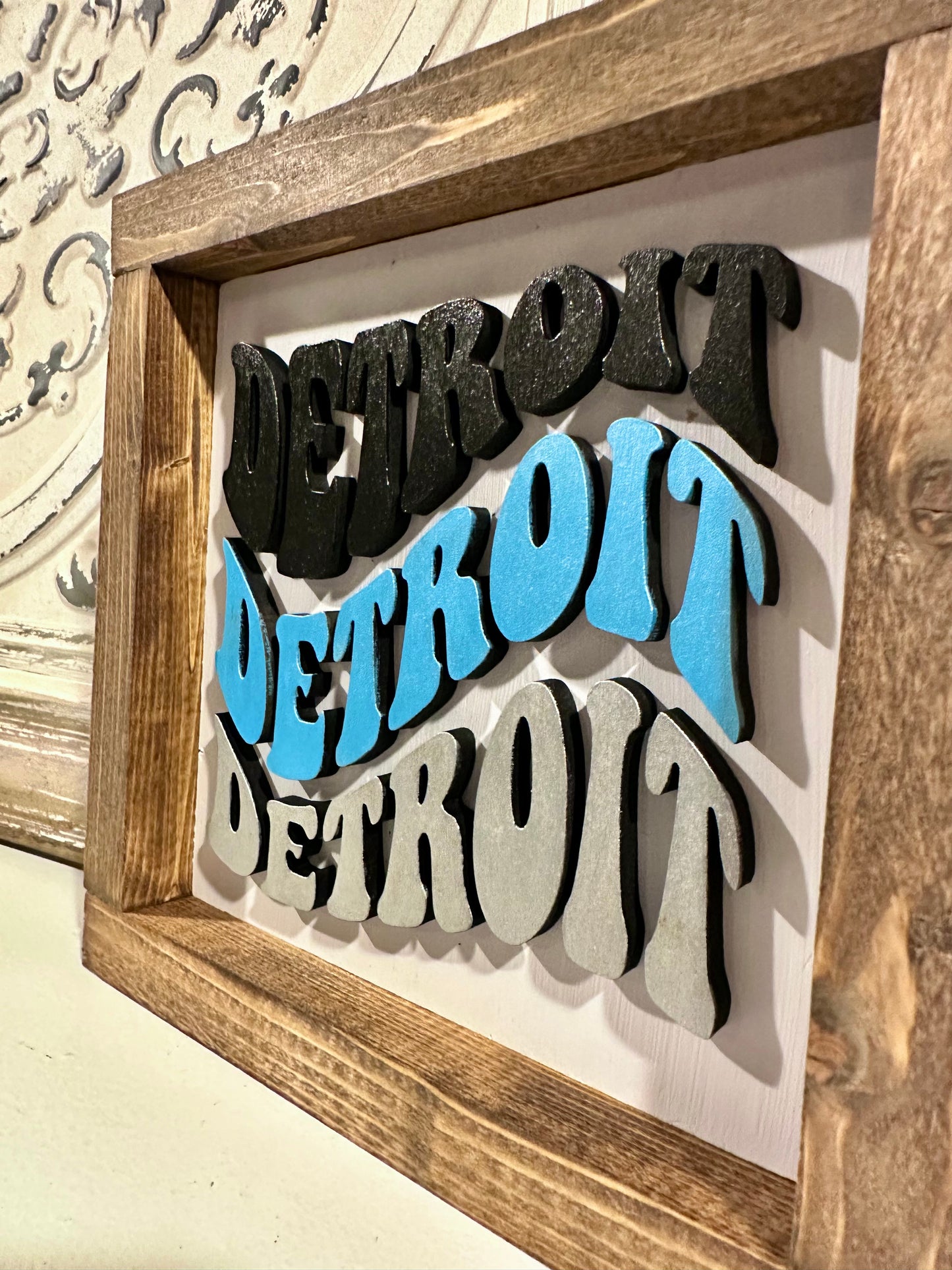 Detroit Football Wavy Wood Sign