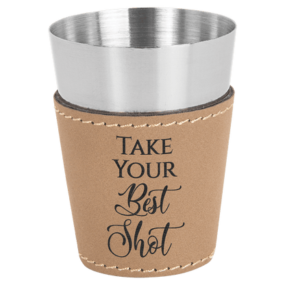 Light Brown Laserable Leatherette & Stainless Steel 2 oz. Shot Glass