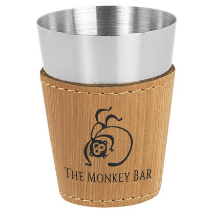 Bamboo Laserable Leatherette & Stainless Steel 2 oz. Shot Glass
