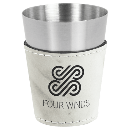 White Marble Laserable Leatherette & Stainless Steel 2 oz. Shot Glass