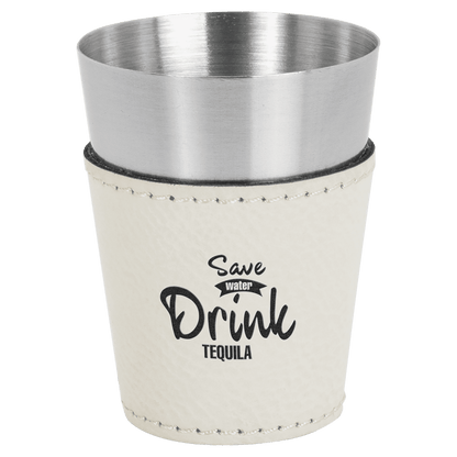 White Laserable Leatherette & Stainless Steel 2 oz. Shot Glass