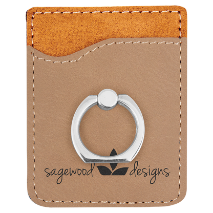 Light Brown Laserable Leatherette Phone Wallet with Silver Phone Wallet with Silver Ring