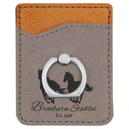 Gray Laserable Leatherette Phone Wallet with Silver Phone Wallet with Silver Ring