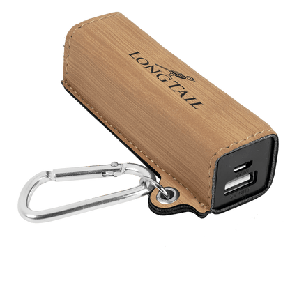 Bamboo Laserable Leatherette 2200 mAh Power Bank with USB Cord