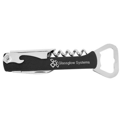 Black/Silver Laserable Leatherette Wine Bottle Opener