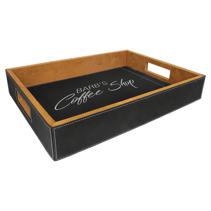 Black/Silver 16" x 12" Laserable Leatherette Serving Tray