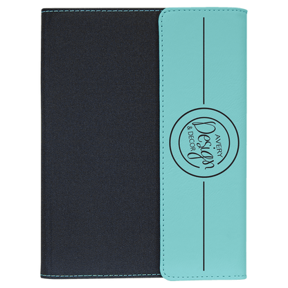 Teal Laserable Leatherette / Black 7" x 9" Canvas Portfolio with Notepad
