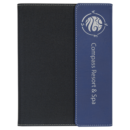 Blue/Silver Laserable Leatherette / Black 7" x 9" Canvas Portfolio with Notepad